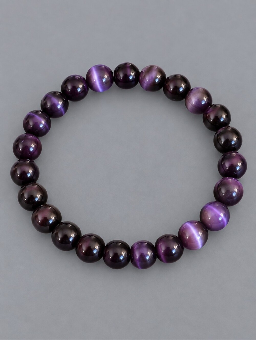 HANDMADE Purple Cat's Eye Beaded Stretch Bracelet